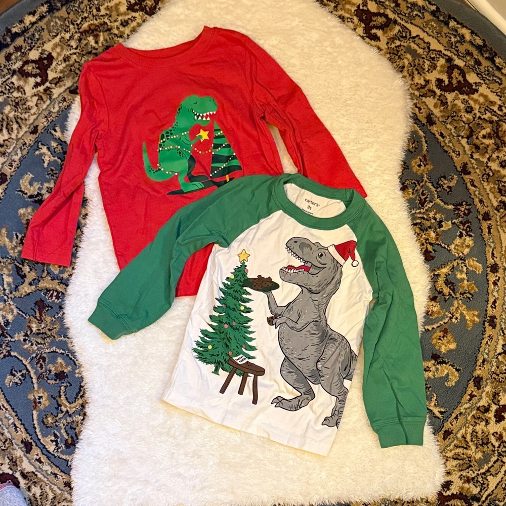 Carter's and cat and Jack Festive Dinosaur Long Sleeve Tees - 3t